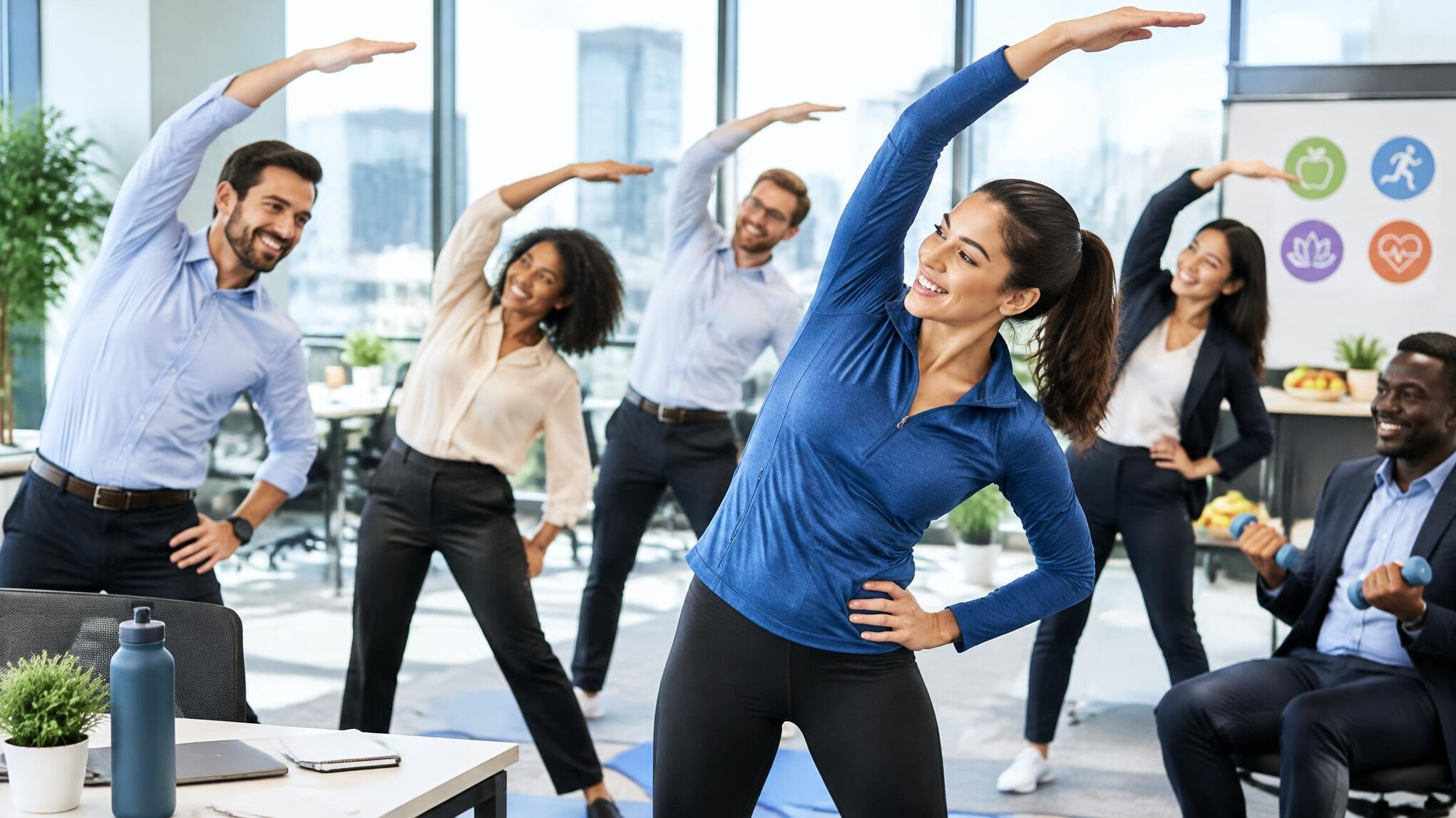 healthy team in corporate office