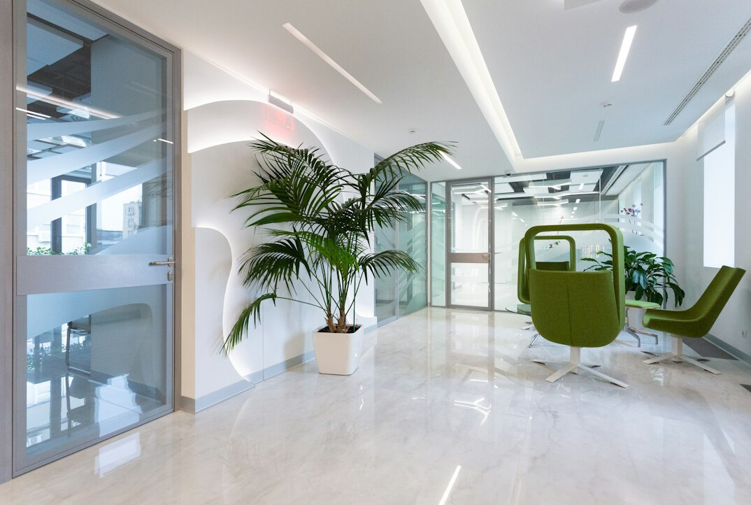 bright office with plants