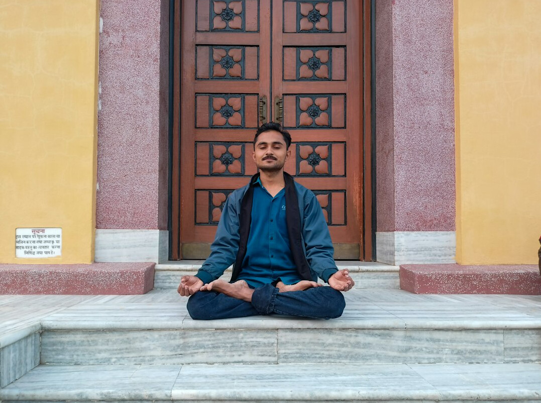 happy employee meditating